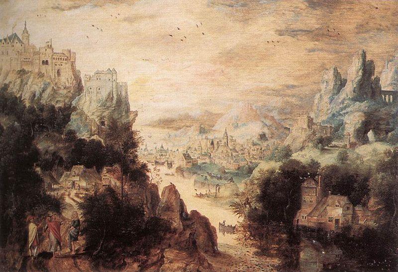 Herri met de Bles Landscape with Christ and the Men of Emmaus oil painting picture